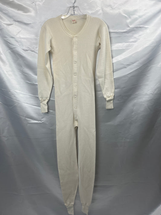 Vintage Union Suit Long Johns Ribbed TownCraft  Small White Preowned