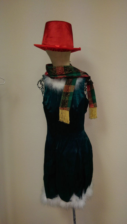 Green  Adult Women's Dress w/white Marabou, Small