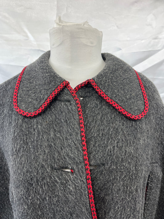 Vintage Grey, Red Trim Wool Ladies Cape