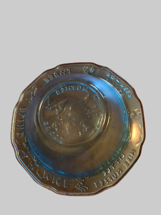 Vintage Blue Glass Child's Bowl Nursery Rhyme Three Blind Mice Margery Daw