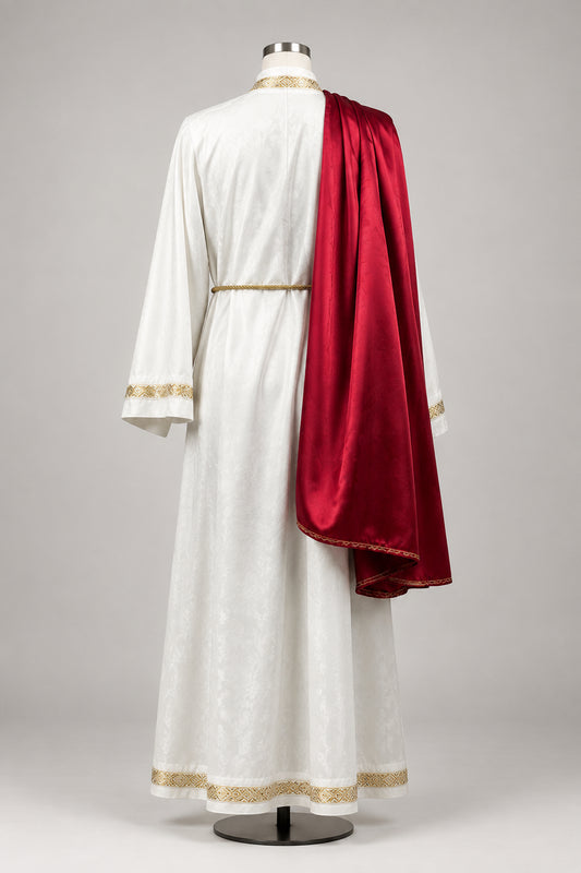 Roman Senator Men OS Dlx White Tunic, Red Cape Costume