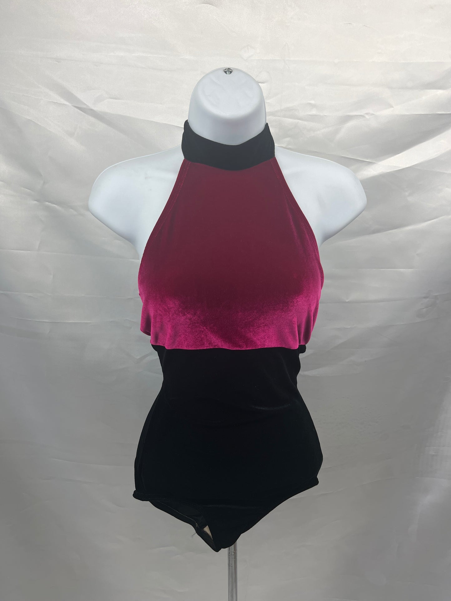 Body Wrappers Velvet Black & Berry Halter Leotard Adult Medium #P7030