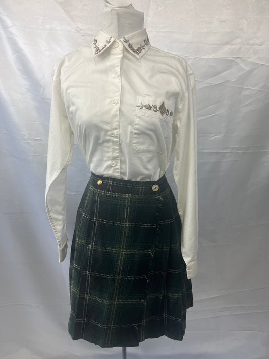 Pleated Wool Women's Kilt Skirt- Green Plaid Size 6 - CC Courtenary