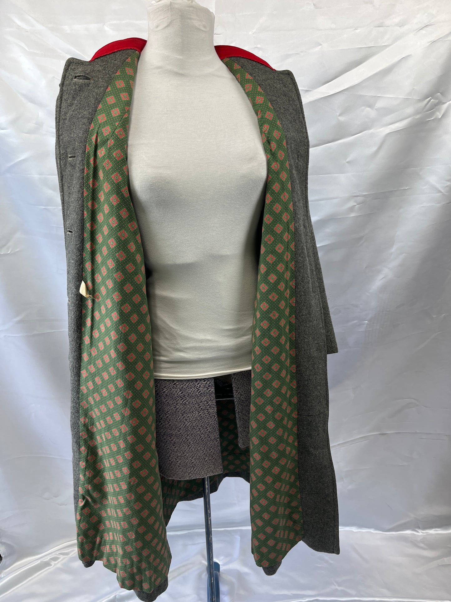 Vintage Austrian Grey Jacket  Red  & Green Trim Wool Ladies Small/Child XLG