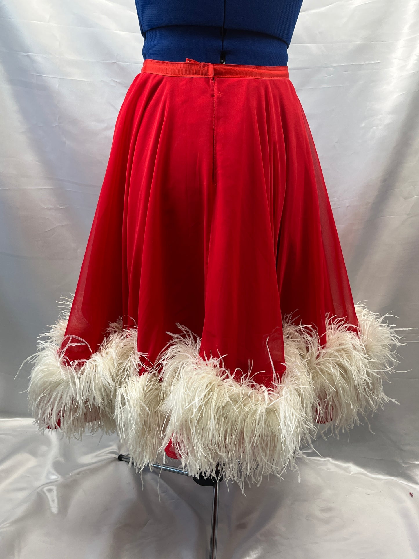 Ladies Red Adult Costume Ballroom Skirt w/Marabou Small