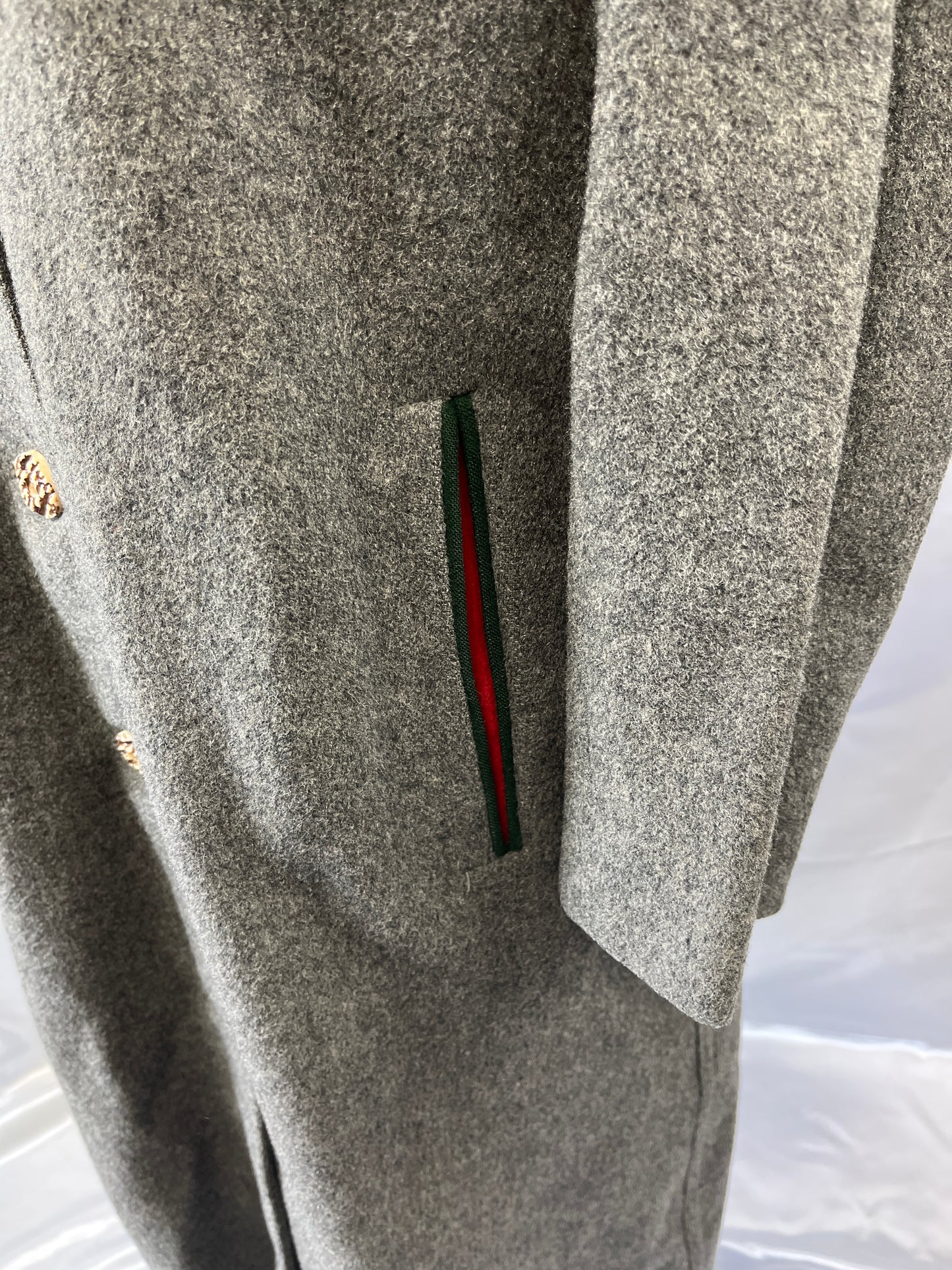 Vintage Austrian Grey Jacket  Red  & Green Trim Wool Ladies Small/Child XLG