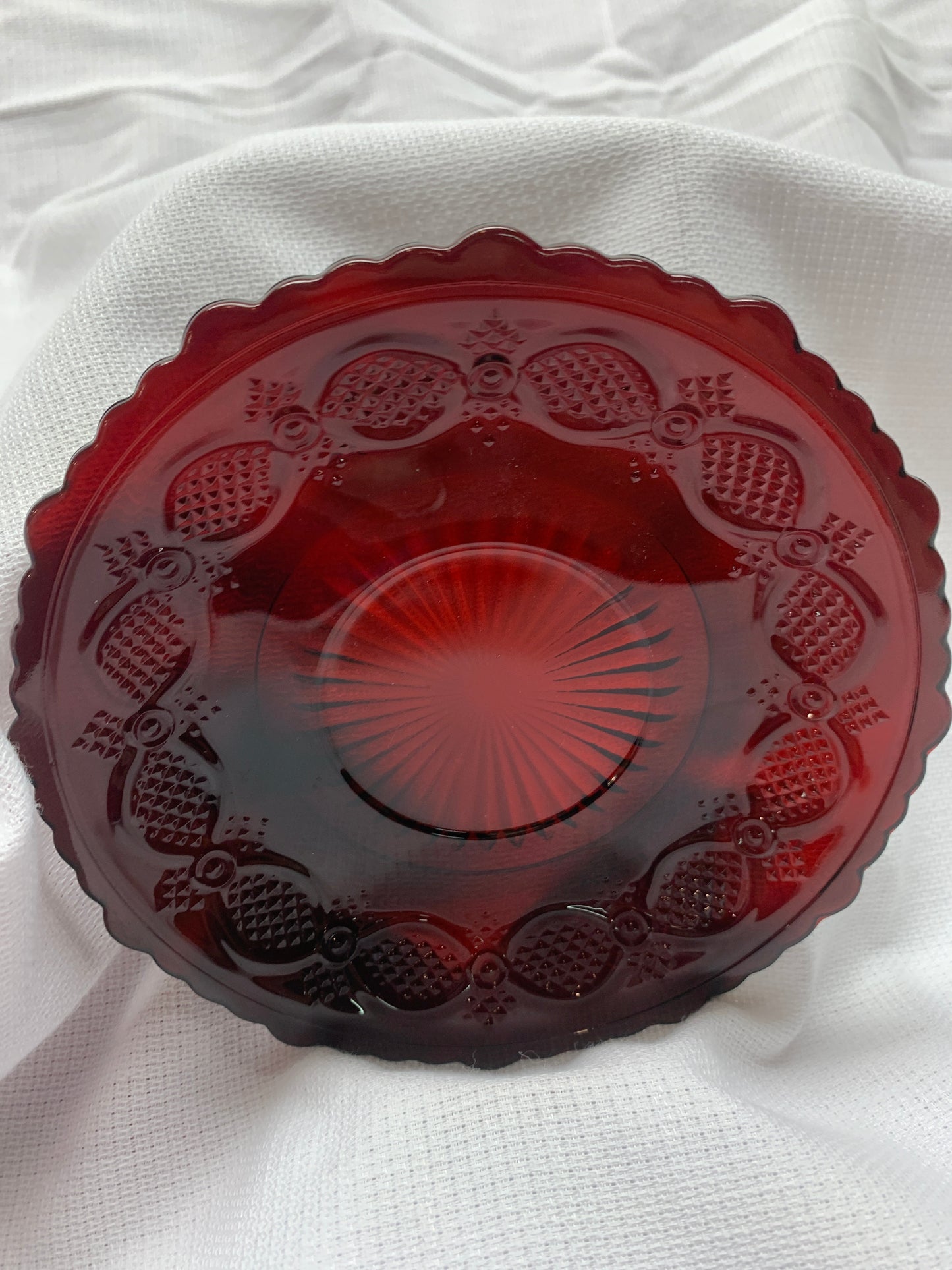 Vintage Ruby Red Glass Dessert Plates Cape Cod by Avon 7 1/2" VG preowned