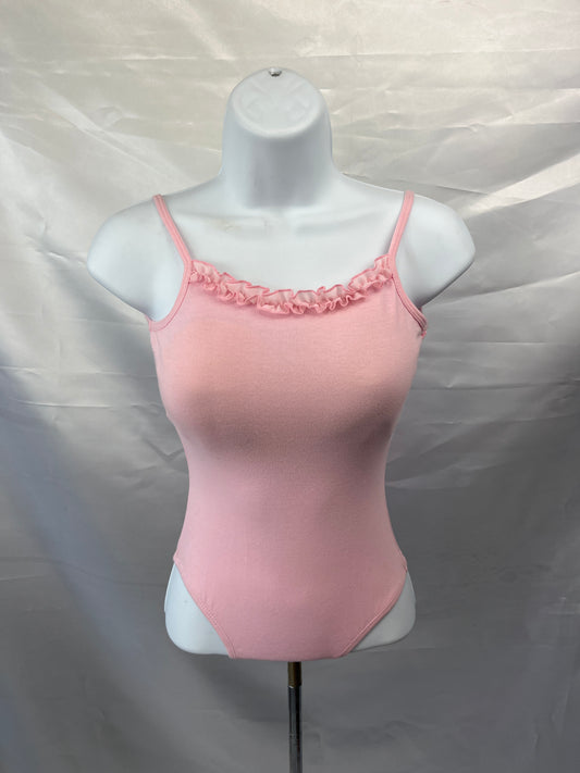 Pink Child Girls Medium 6-7 Ruffled Cami style Leotard