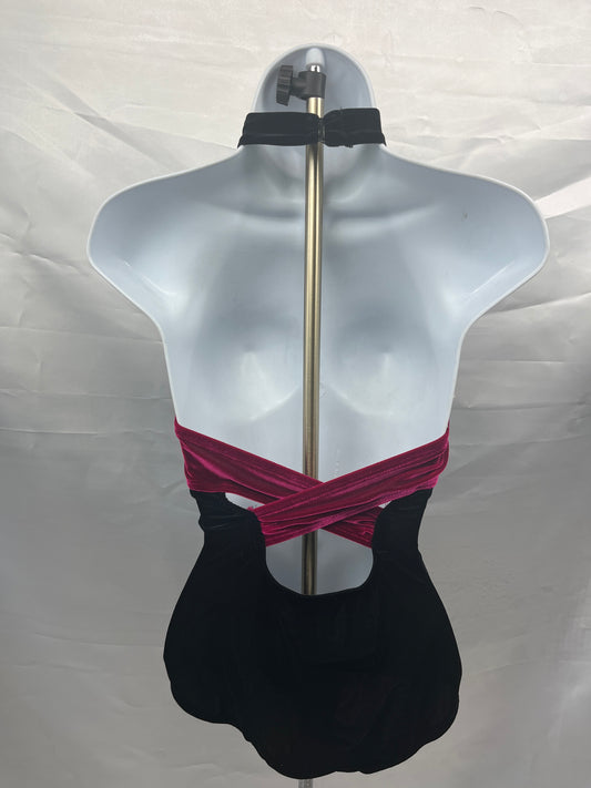 Body Wrappers Velvet Black & Berry Halter Leotard Adult Medium #P7030