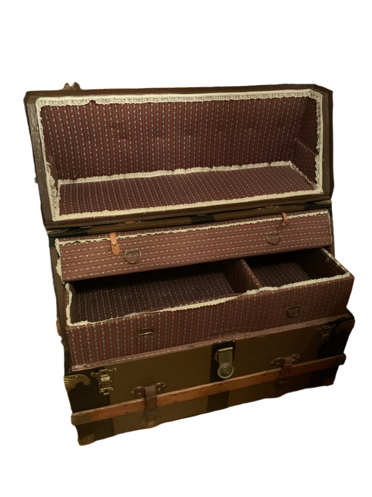 Vintage Flat Top Steamer Trunk