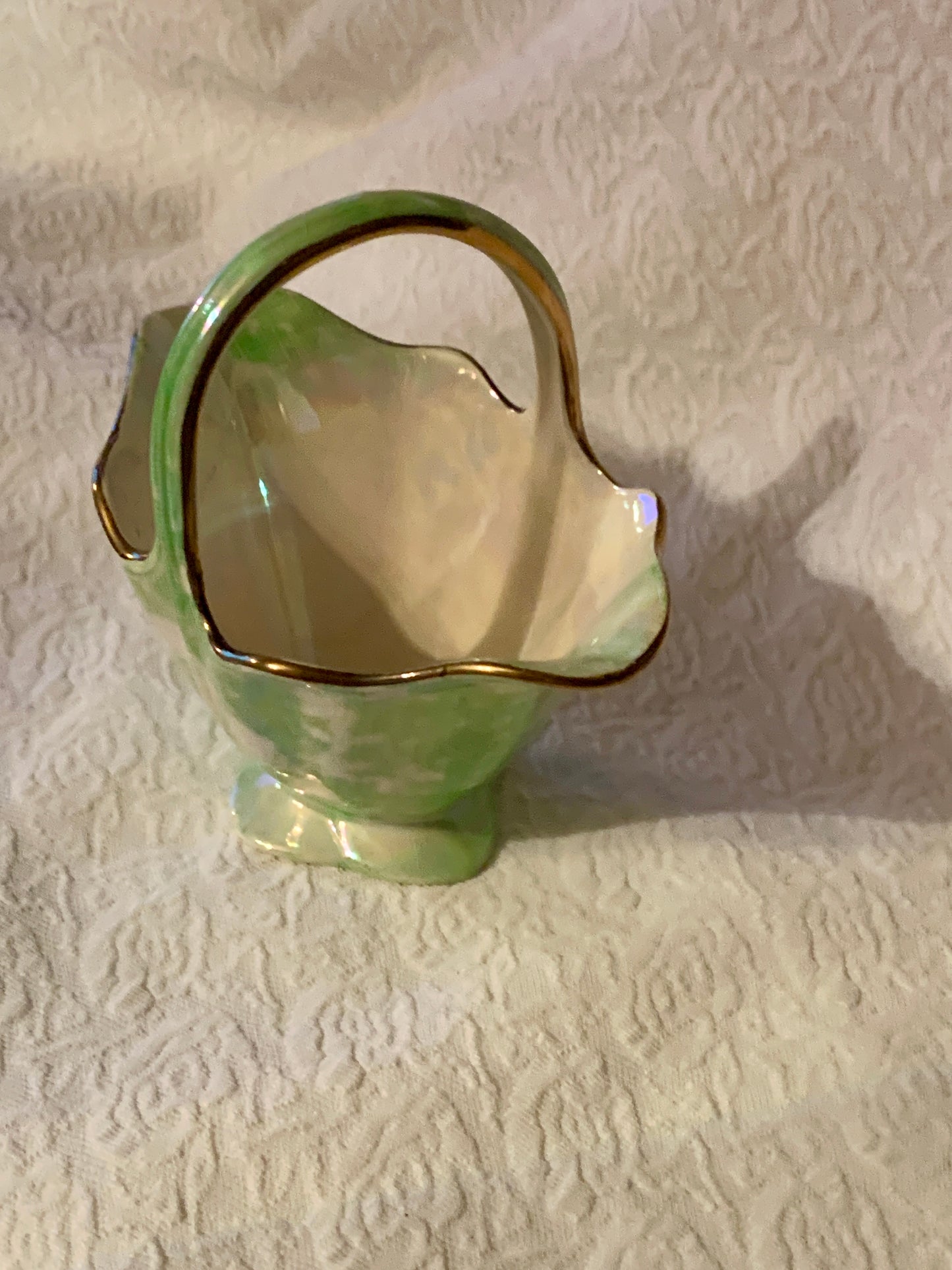 Royal Winton Green & White Grimwades Glass Basket