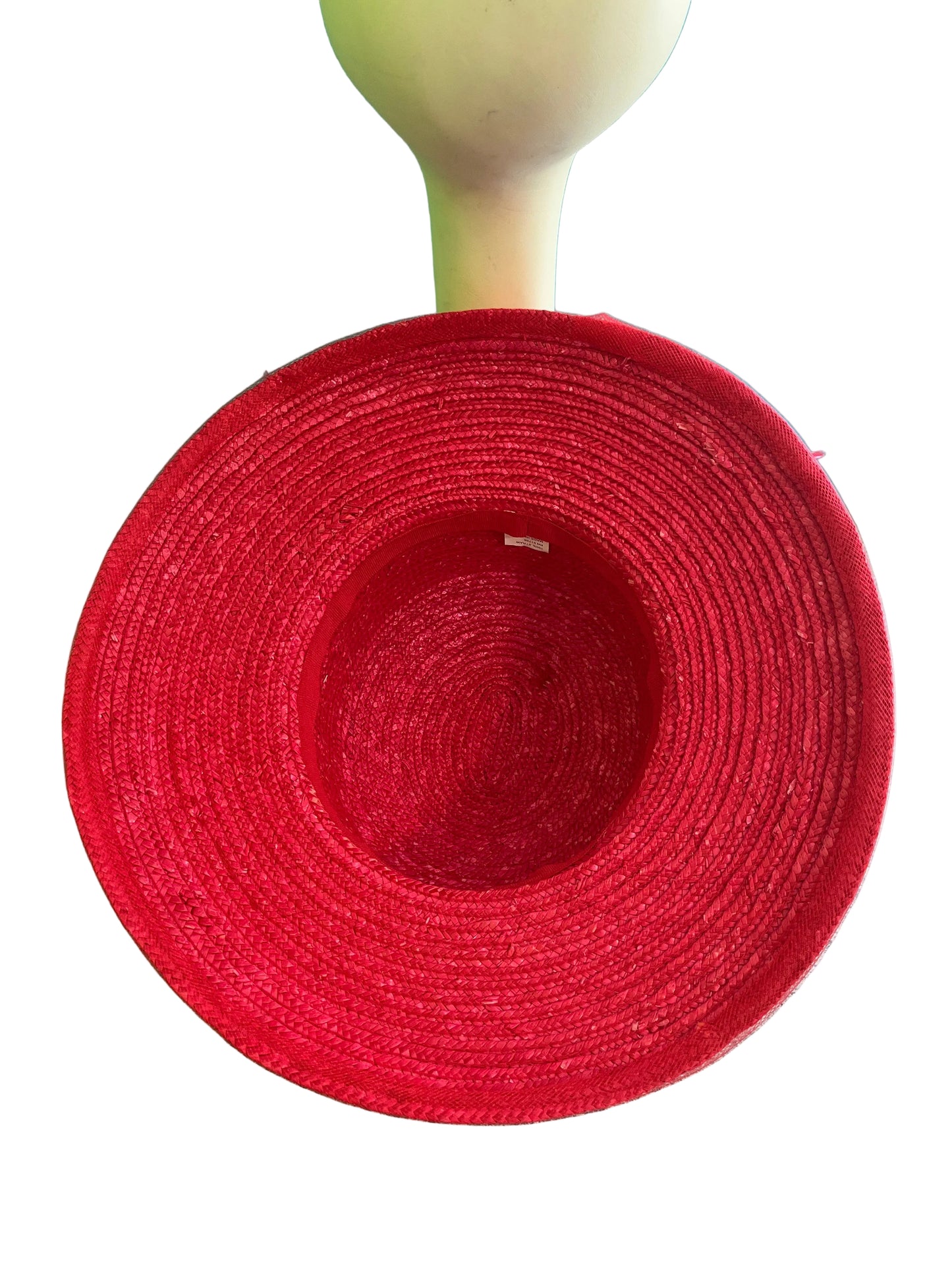 Vintage Women's Red Straw Hat Kentucky Derby Straw, Feather Satin Medium.