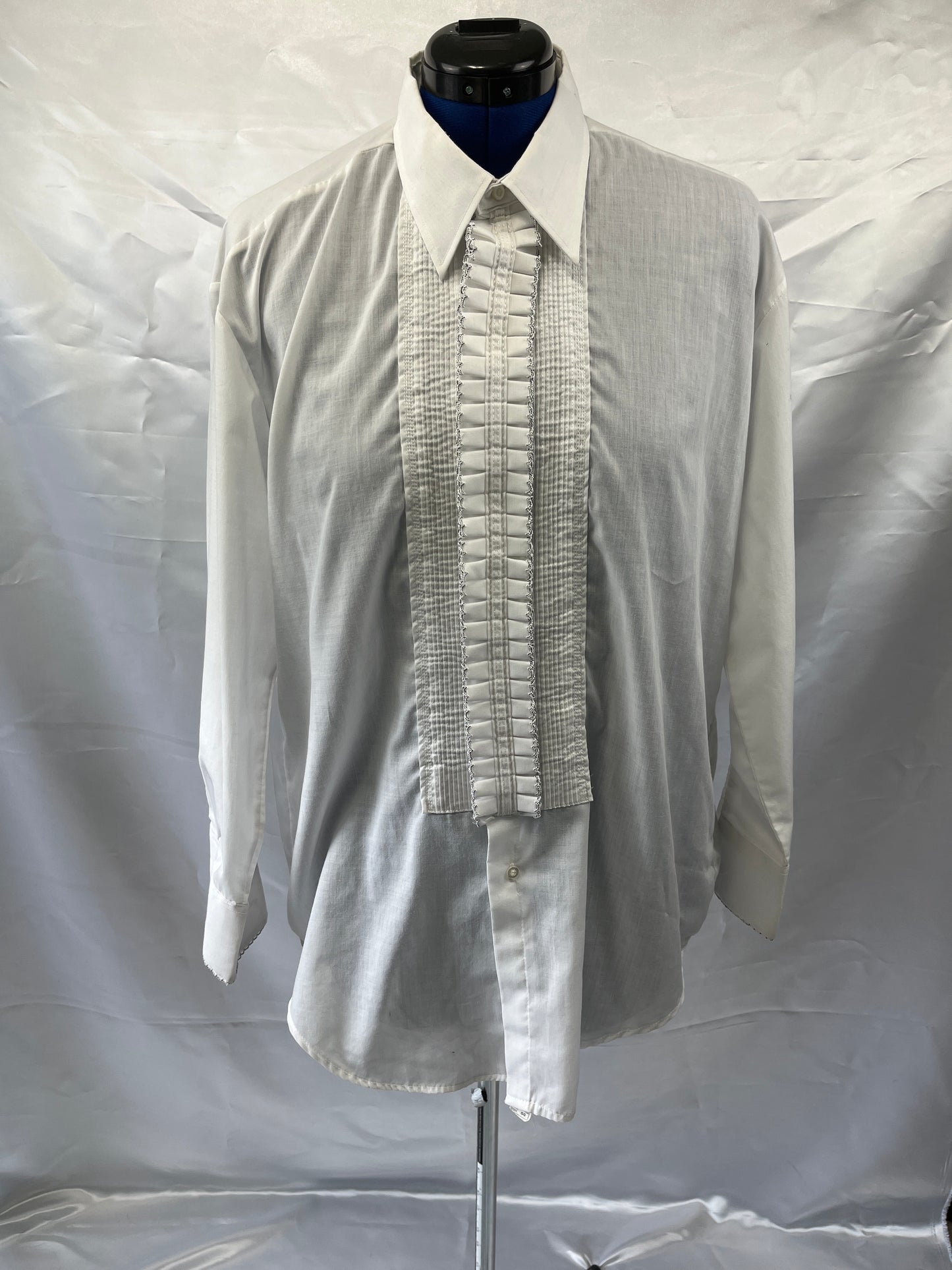Vintage Tuxedo Shirt -Ruffled Front Men's White 17 1/2" x 33" -Preowned