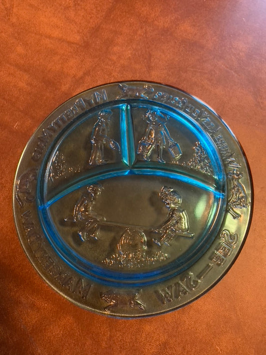 Vintage Blue Glass Child's Plate Nursery Rhyme - Margery Daw