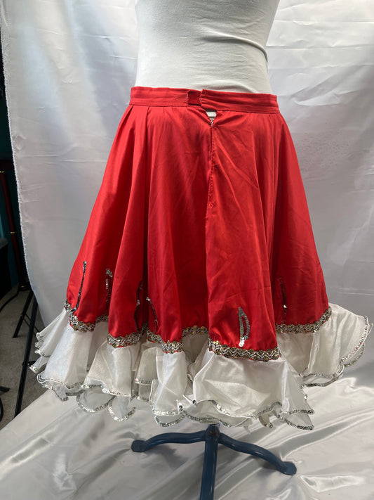Ladies Red & Silver Adult Costume Ballroom Skirt Small