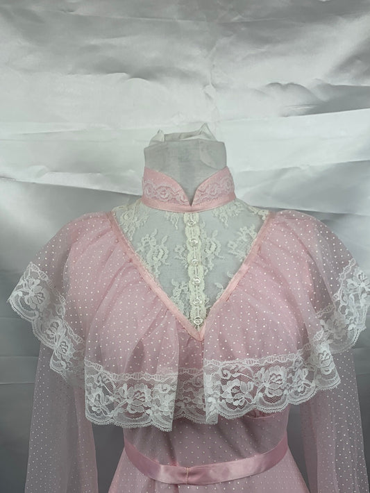 Vintage Pink Victorian Adult Dress, Ladies Melodrama , 1970's -Small