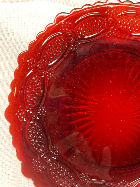 Vintage Ruby Red Glass Dessert Plates Cape Cod by Avon 7 1/2" VG preowned