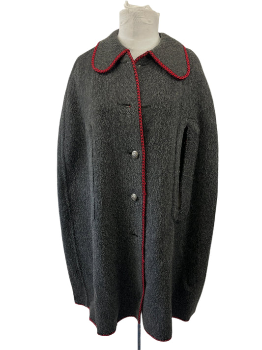 Vintage Grey, Red Trim Wool Ladies Cape