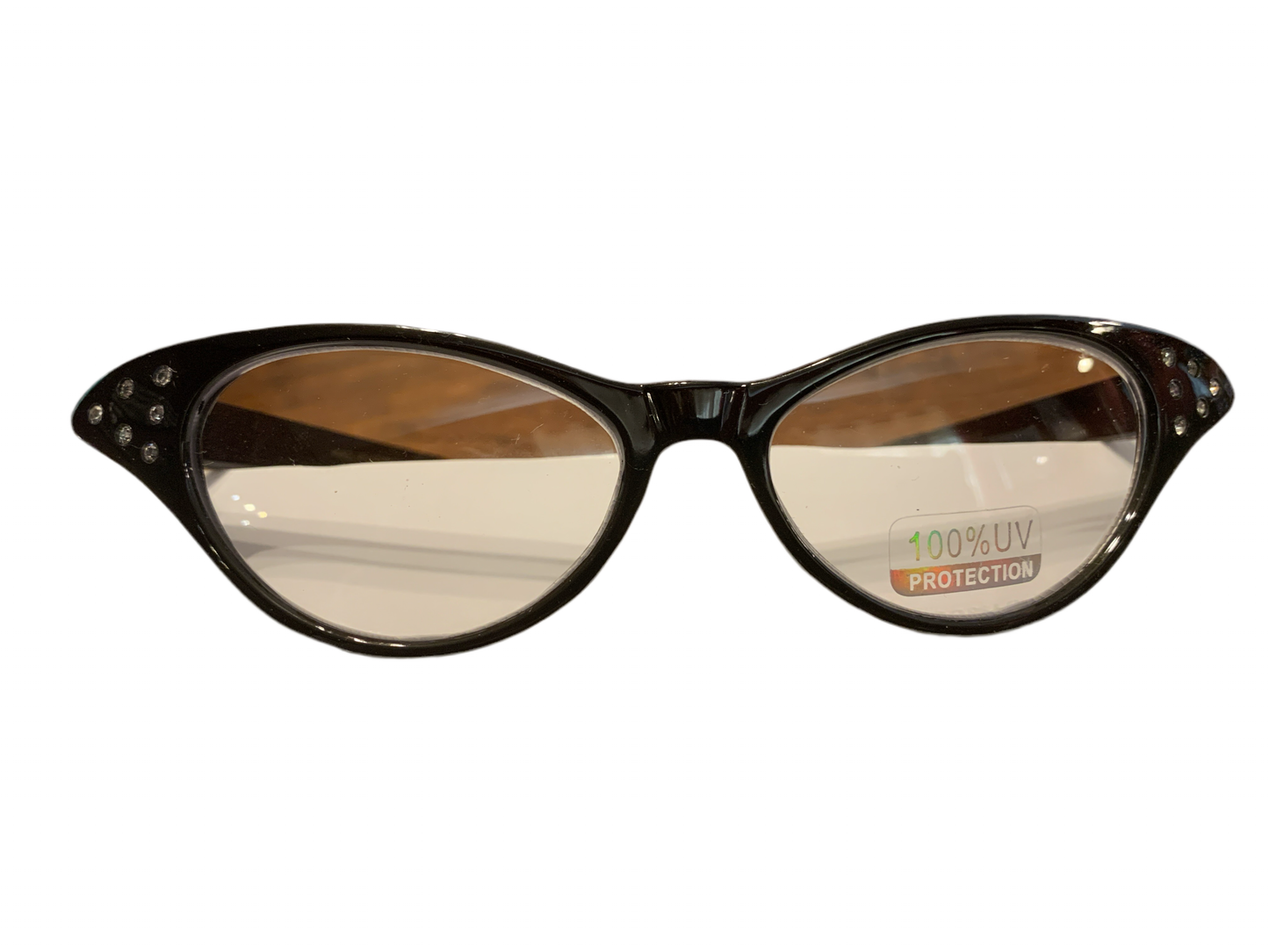 50's Rhinestone Deluxe Clear Lenses Glasses Cat Eye Black