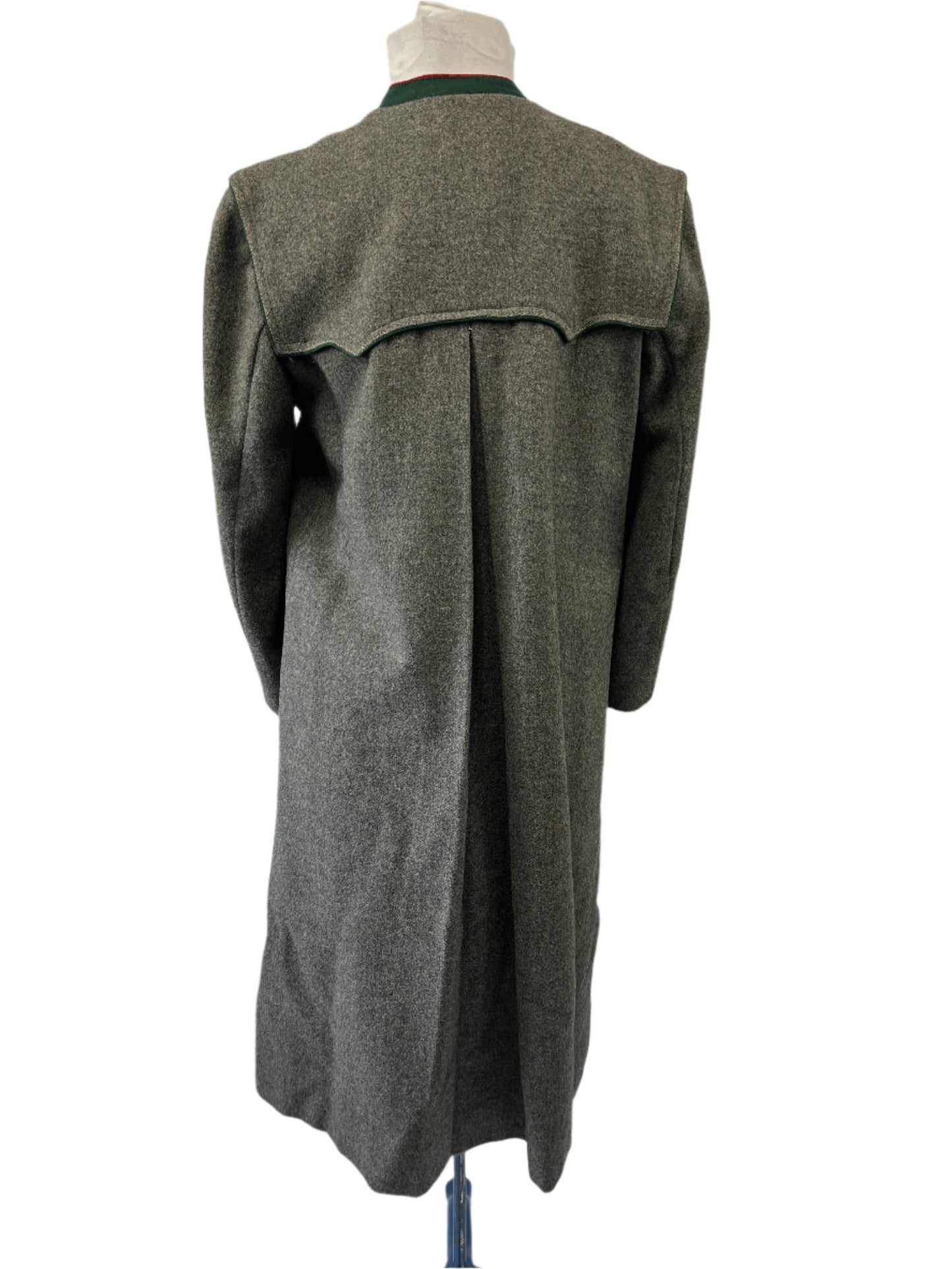 Vintage Austrian Grey Jacket  Red  & Green Trim Wool Ladies Small/Child XLG