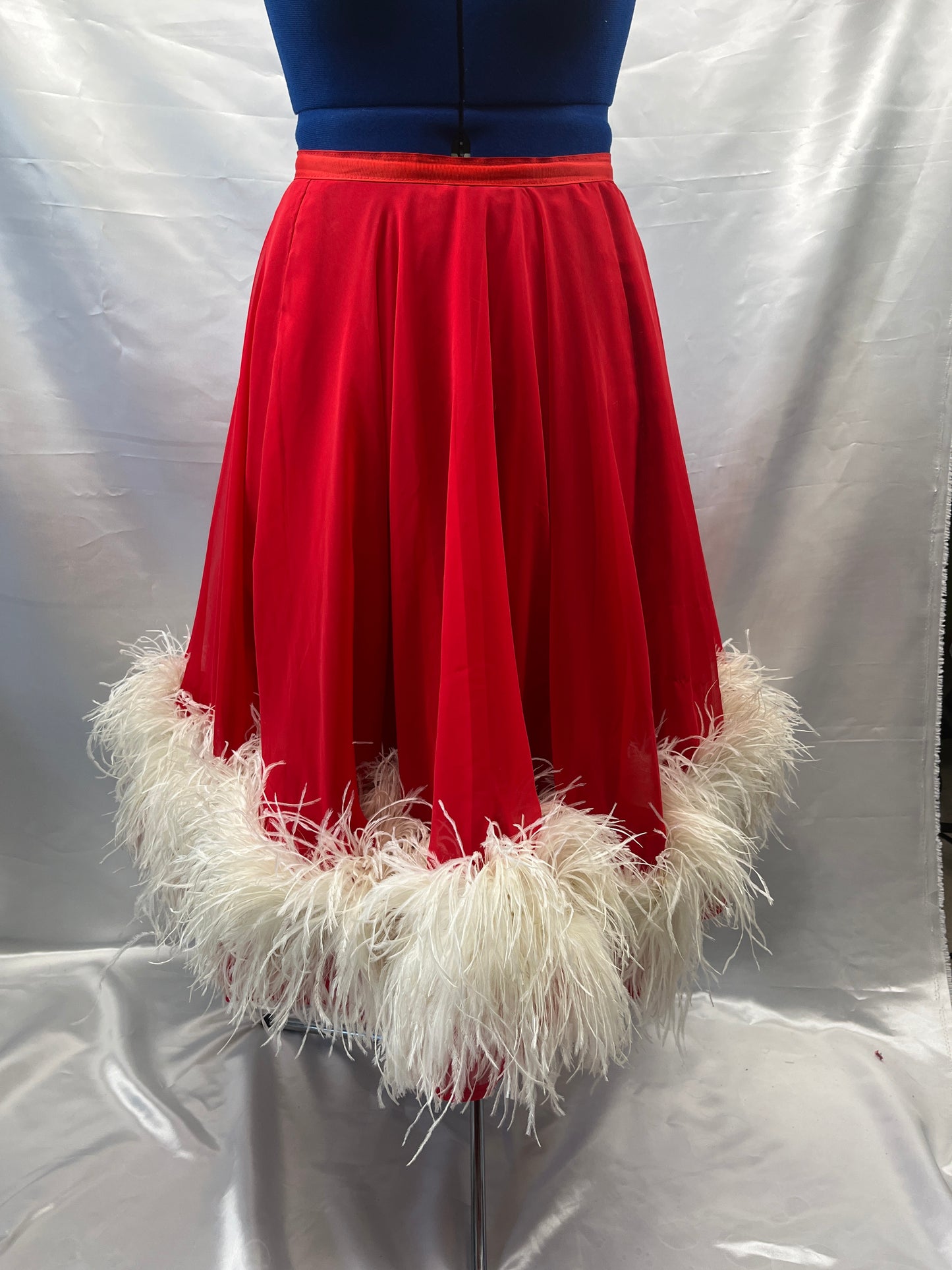 Ladies Red Adult Costume Ballroom Skirt w/Marabou Small