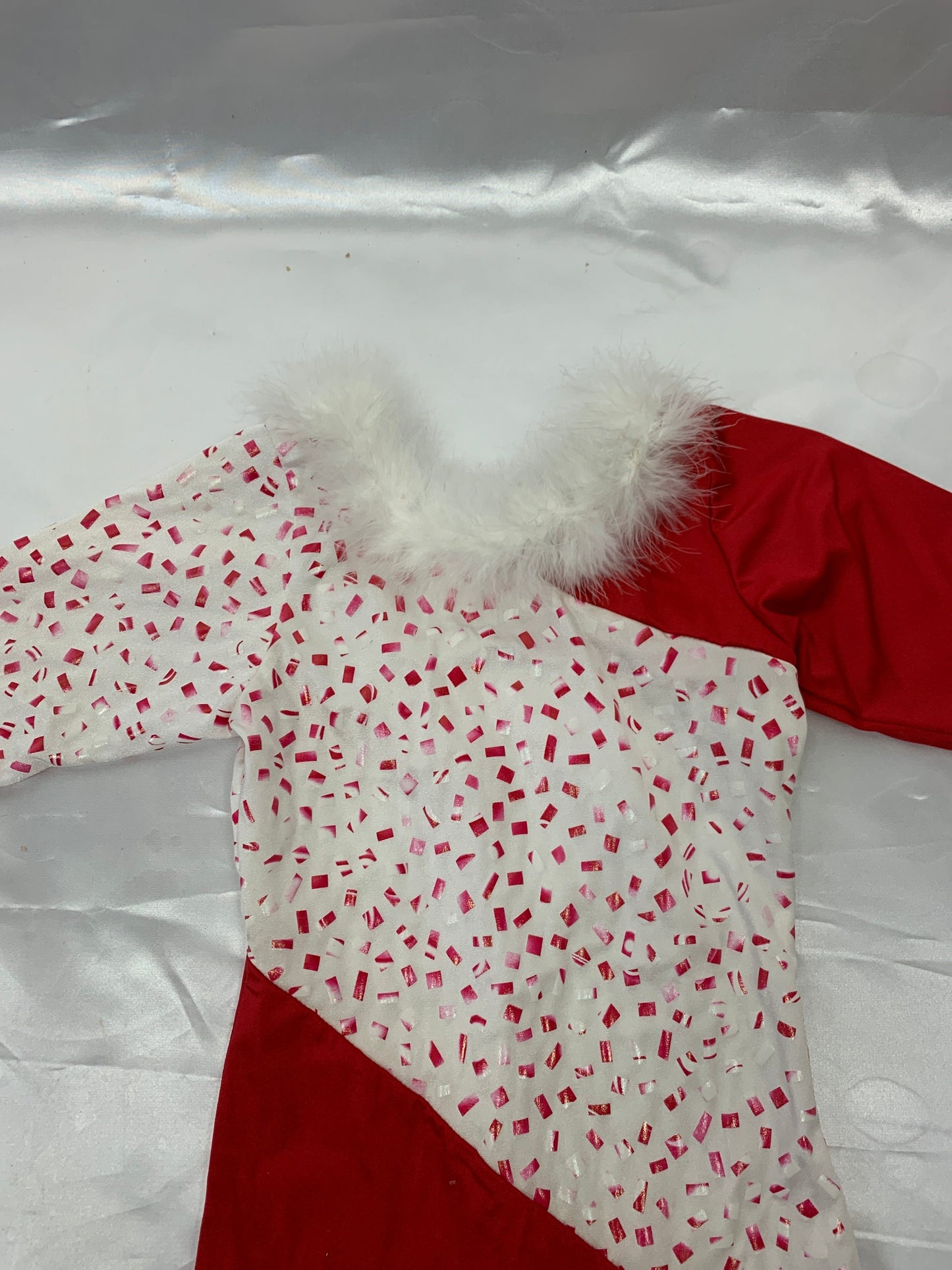 Candy Cane Unitard w/marabou Holiday Costume Child Small
