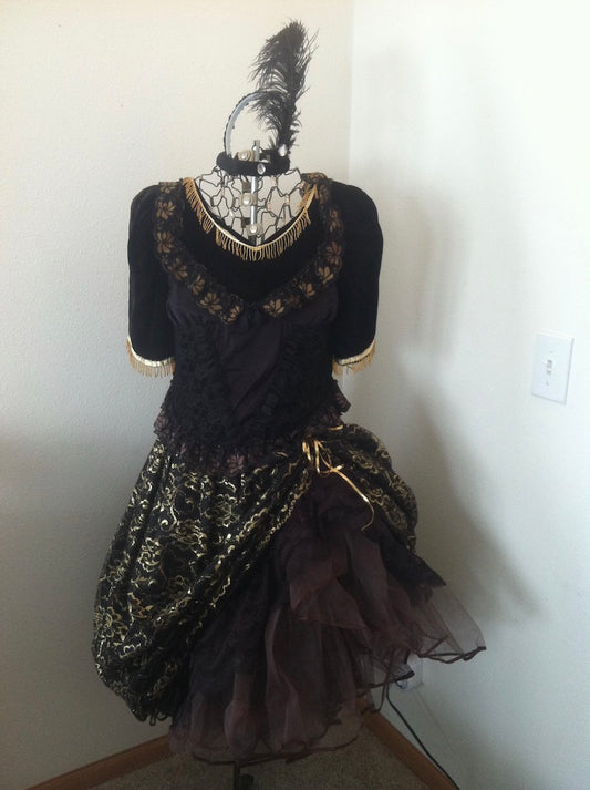 Saloon Black & Gold Dress Adult Ladies