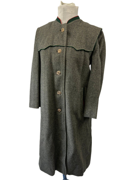 Vintage Austrian Grey Jacket  Red  & Green Trim Wool Ladies Small/Child XLG