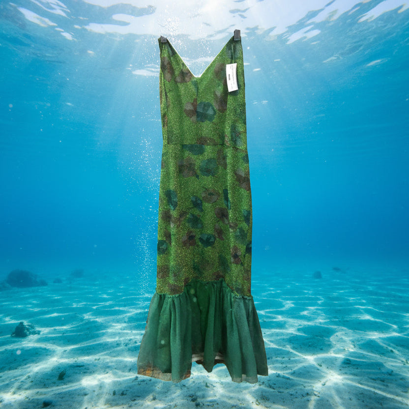 Green mermaid dress with ocean background
