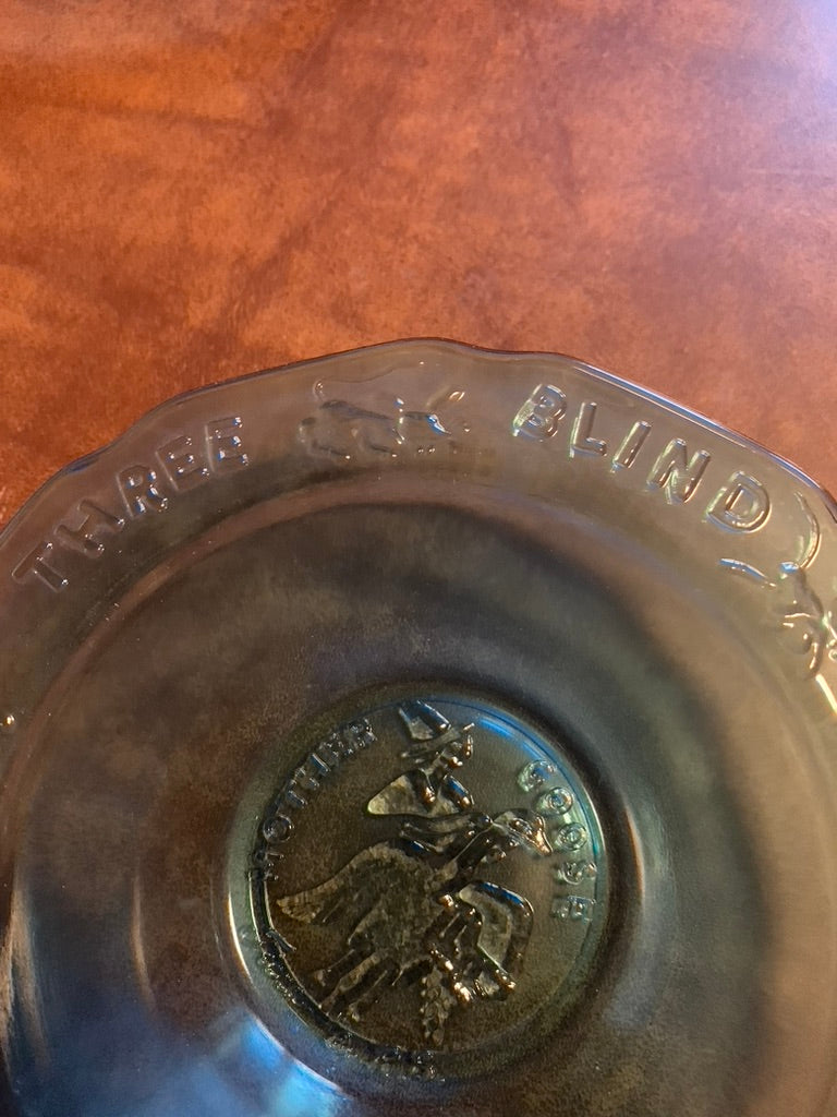 Vintage Blue Glass Child's Bowl Nursery Rhyme Three Blind Mice Margery Daw