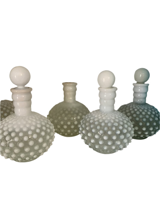 Vintage Fenton Opalescent Hobnail Milk Glass Perfume Bottles