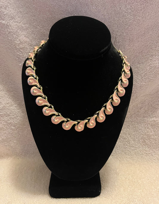 Coro Vintage pink painted gold necklace