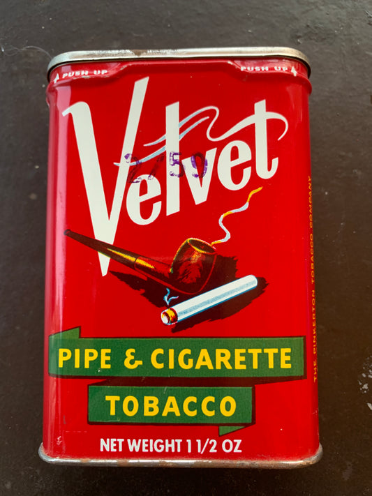 Velvet  Crimp Cut Tobacco Tin  Vintage Collectible