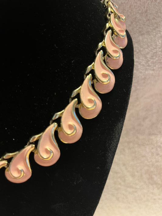 Coro Vintage pink painted gold necklace