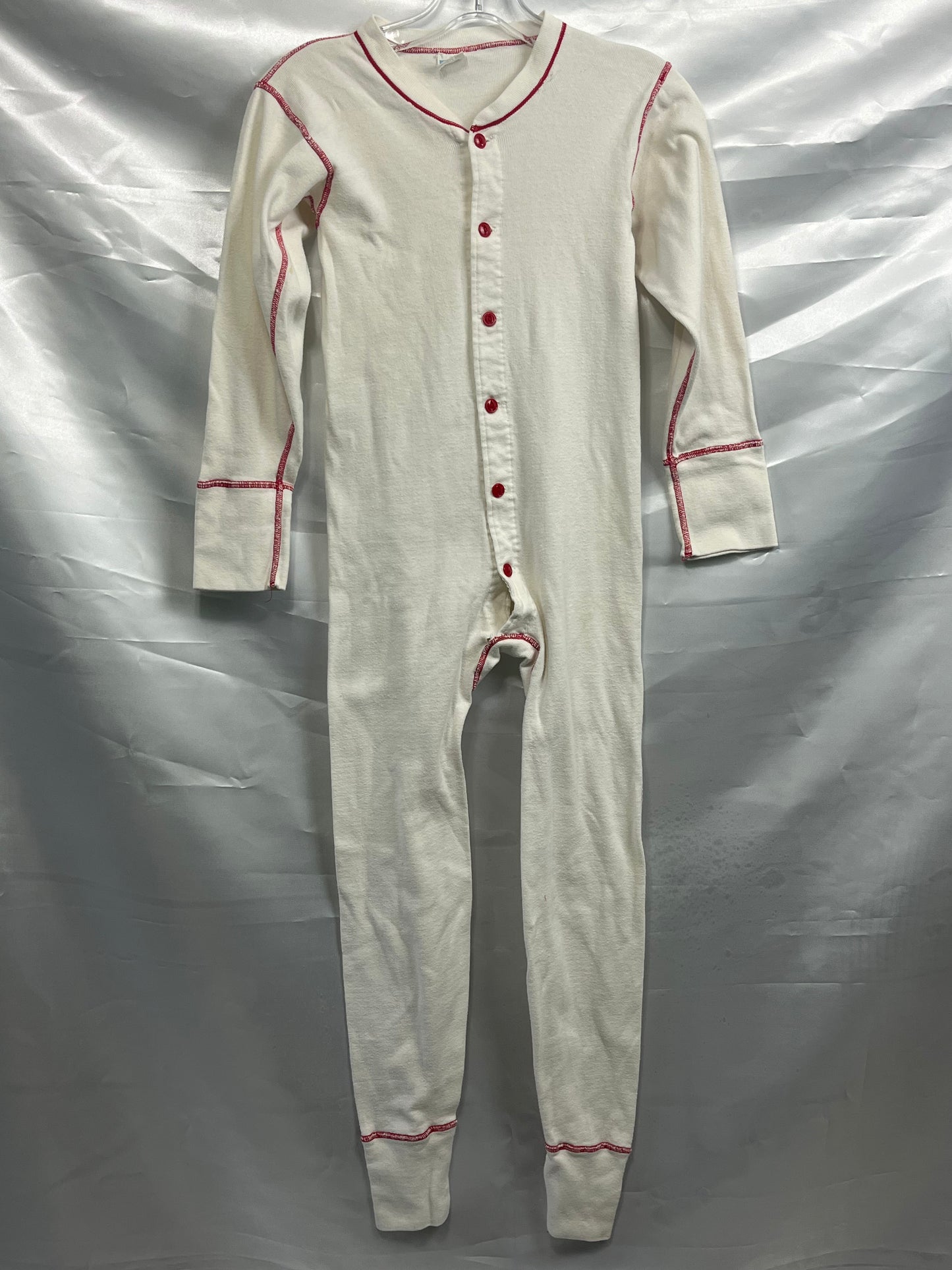 Vintage Union Suit Long Johns XS-Small White w/ Red Trim Preowned