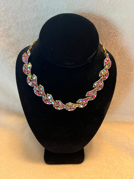 Red Aurora Rhinestone Vintage Necklace