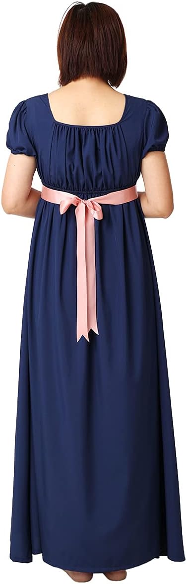 Regency Dark Blue Dress w/Pink Sash for Women Ladies Size Small