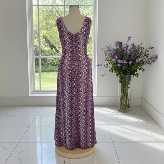 1970 - 80's Lavender Sequin Prom Dress Vintage Women's Medium