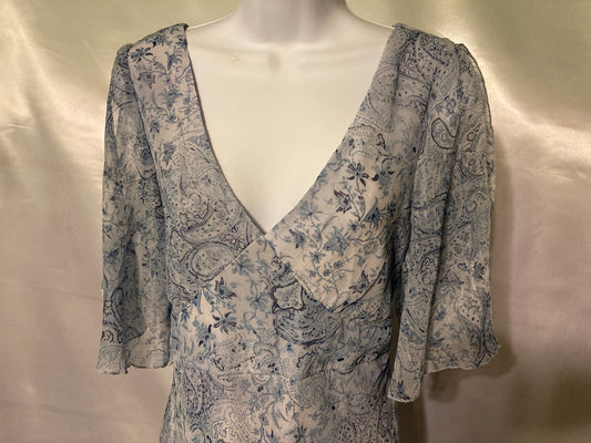 1970's Be Smart Blue Dress, Ruffle Sleeves Vintage Women's Size 13