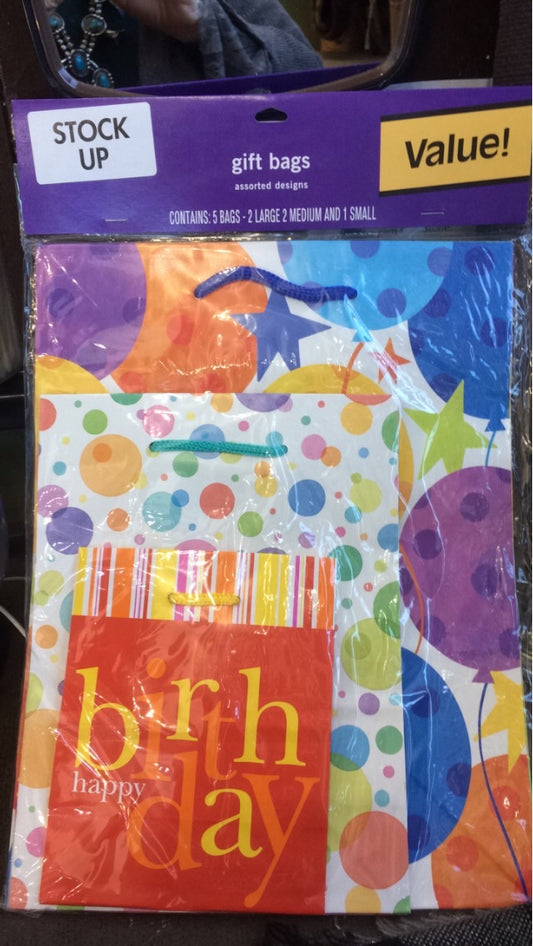 Gift Birthday Bags Assorted Value Pack of 5