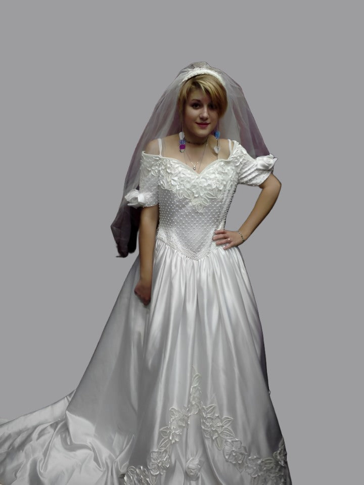 Wedding White Dress & Veil, Sleeveless Sweetheart Neckline Small Women W1