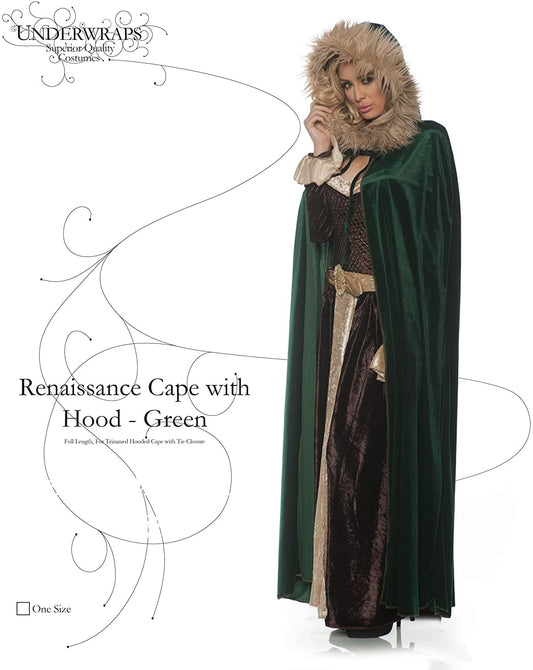 Renaissance Womens Adult Costume Cape with Hood Green