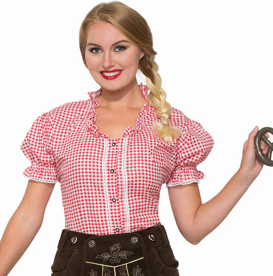 German Apline Oktoberfest Lederhosen Adult's Womens Red Shirt Costume