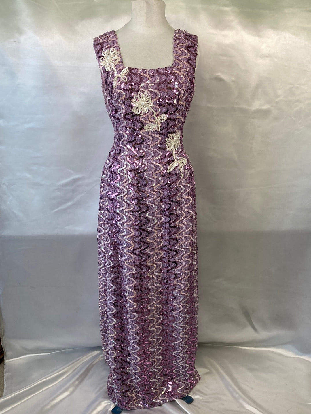 1970 - 80's Lavender Sequin Prom Dress Vintage Women's Medium