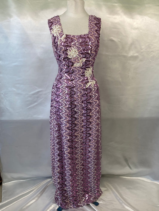 1970 - 80's Lavender Sequin Prom Dress Vintage Women's Medium