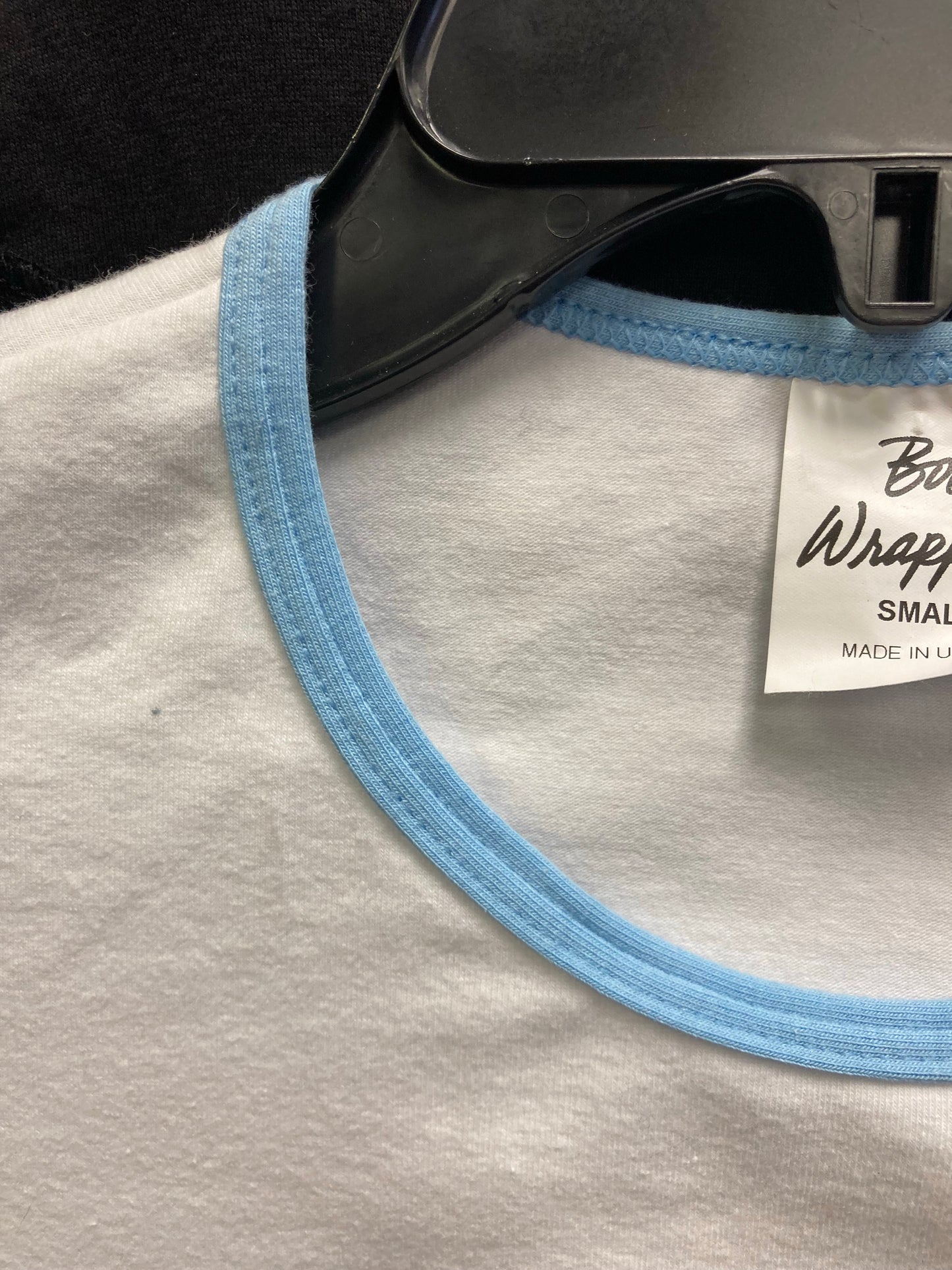 Body Wrappers Dance White w/Blue Trim T-shirt Ladies small, medium, large