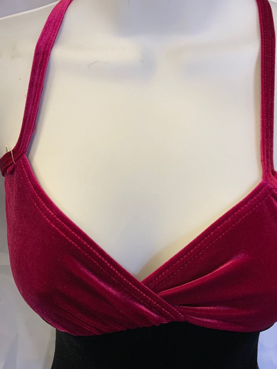 Leotard  BW Velvet Black & Fuchsia Crossover Cami Ballet Ladies Sm 7032