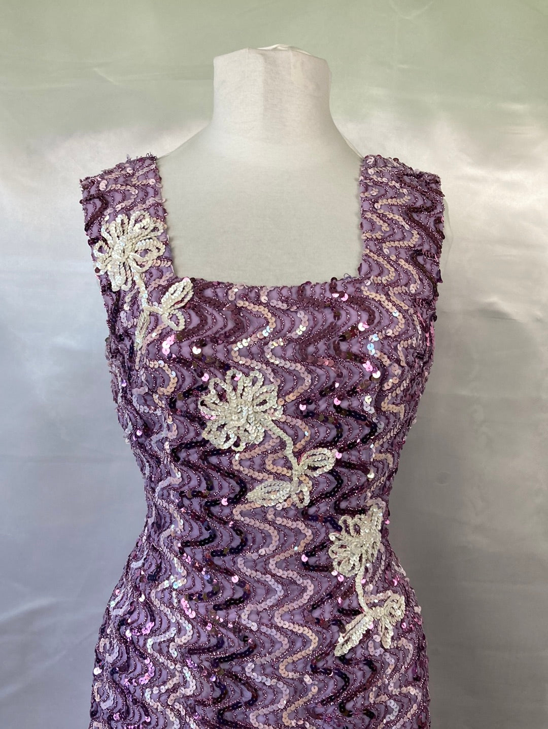 1970 - 80's Lavender Sequin Prom Dress Vintage Women's Medium