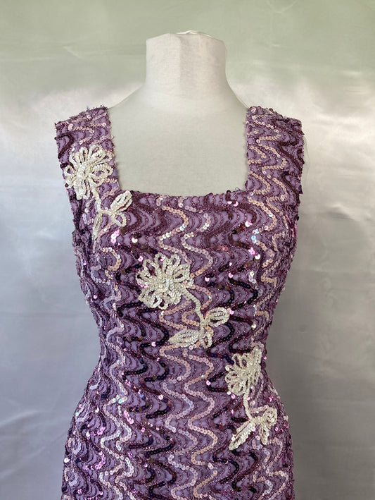 1970 - 80's Lavender Sequin Prom Dress Vintage Women's Medium