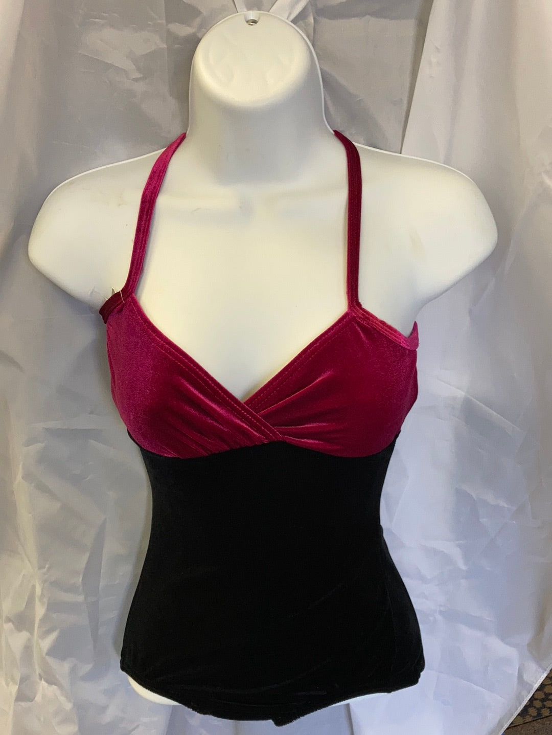 Leotard  BW Velvet Black & Fuchsia Crossover Cami Ballet Ladies Sm 7032